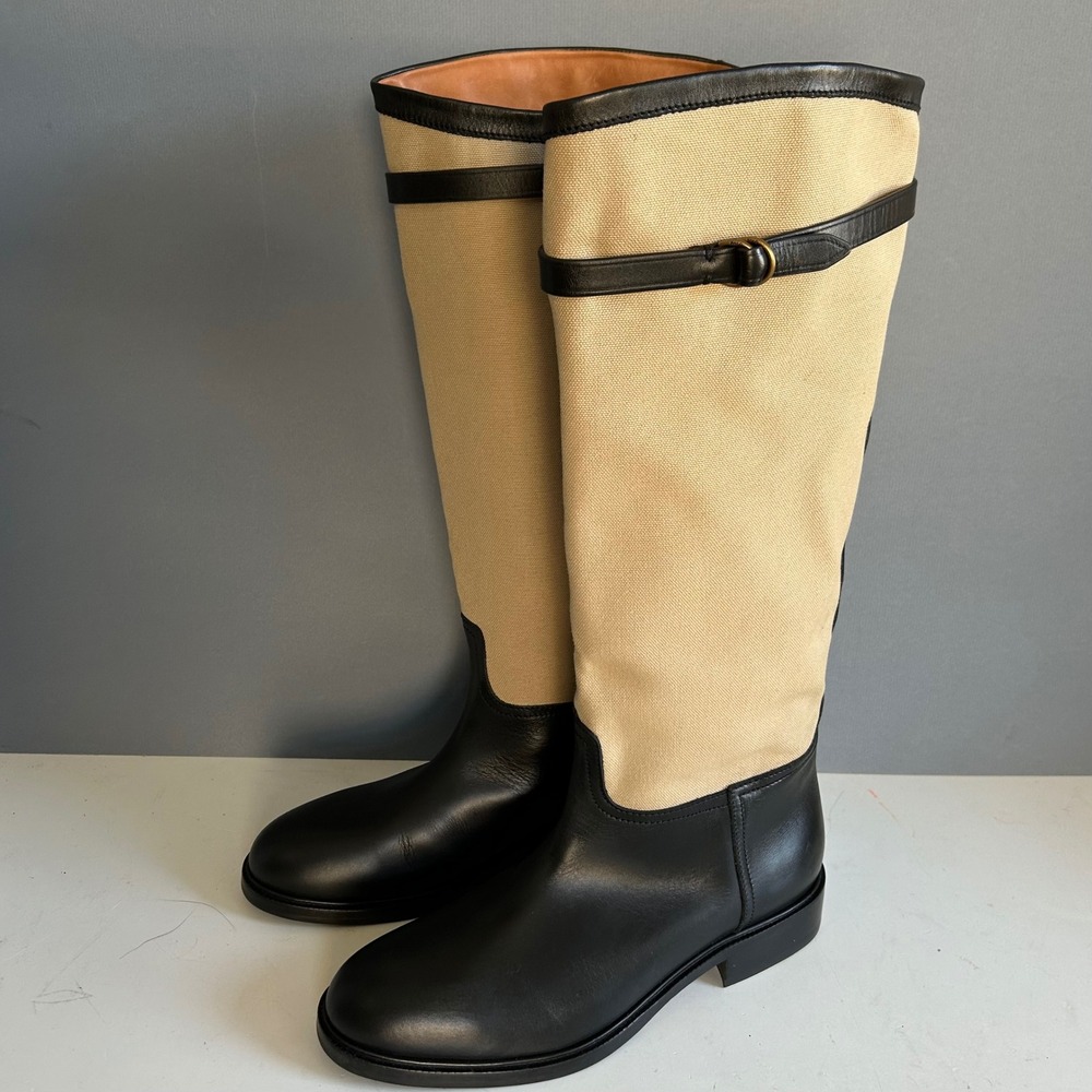 Polo Ralph Lauren Tall Riding Boots‎ Women's 10B Black Leather Two-tone Tan NEW